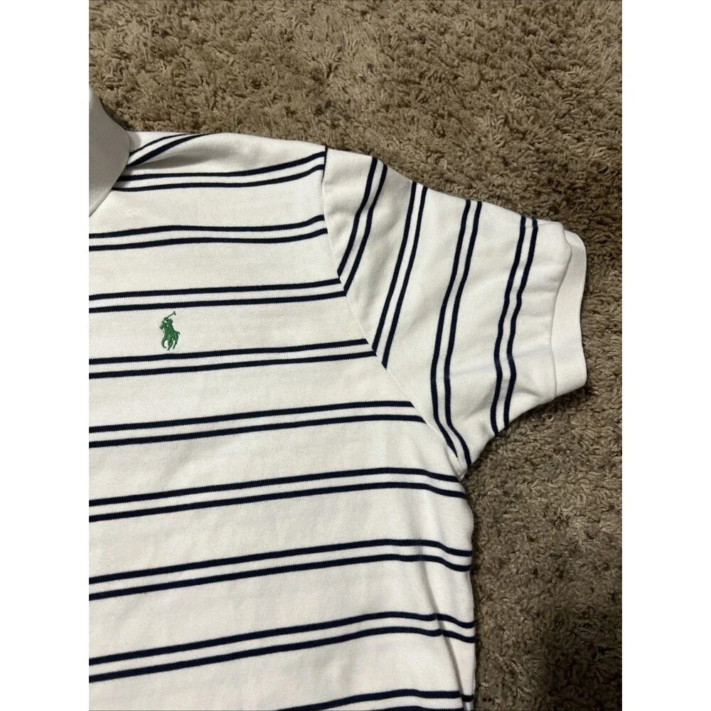 Polo Ralph Lauren Polo Shirt Mens XXL Knit Cotton White‎ Blue Stripes